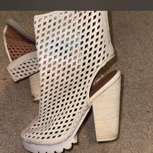 Chunky White Perforated Block Heel Sandal